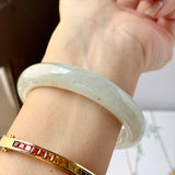 54.8mm A-Grade Natural Osmanthus Floral Jadeite Modern Round Bangle with Osmanthus Embellishment No.152161