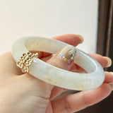 54.8mm A-Grade Natural Osmanthus Floral Jadeite Modern Round Bangle with Osmanthus Embellishment No.152161