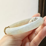 54.8mm A-Grade Natural Osmanthus Floral Jadeite Modern Round Bangle with Osmanthus Embellishment No.152161