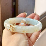 54.8mm A-Grade Natural Osmanthus Floral Jadeite Modern Round Bangle with Osmanthus Embellishment No.152161