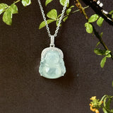 Icy A-Grade Natural Light Green Jadeite Buddha Pendant No.171127A