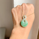 A-Grade Natural Moss On Snow Jadeite Eternity Knot No.8 Pendant No.172591
