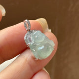 Icy A-Grade Natural Light Green Jadeite Buddha Pendant No.171127A
