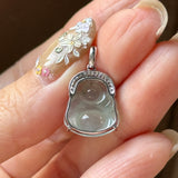 Icy A-Grade Natural Light Green Jadeite Buddha Pendant No.171127A