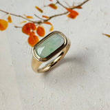 15.8mm Icy A-Grade Natural Moss On Snow Jadeite Saddle Signet Ring No. 162550