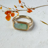 15.8mm Icy A-Grade Natural Moss On Snow Jadeite Saddle Signet Ring No. 162550