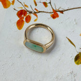 15.8mm Icy A-Grade Natural Moss On Snow Jadeite Saddle Signet Ring No. 162550