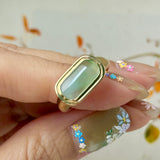 15.8mm Icy A-Grade Natural Moss On Snow Jadeite Saddle Signet Ring No. 162550