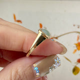 15.8mm Icy A-Grade Natural Moss On Snow Jadeite Saddle Signet Ring No. 162550
