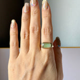 15.8mm Icy A-Grade Natural Moss On Snow Jadeite Saddle Signet Ring No. 162550