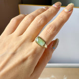 15.8mm Icy A-Grade Natural Moss On Snow Jadeite Saddle Signet Ring No. 162550