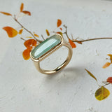 16.1mm Icy A-Grade Natural Moss On Snow Jadeite Saddle Signet Ring No. 162551