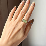 16.1mm Icy A-Grade Natural Moss On Snow Jadeite Saddle Signet Ring No. 162551