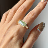 16.1mm Icy A-Grade Natural Moss On Snow Jadeite Saddle Signet Ring No. 162551