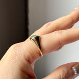 16.1mm Icy A-Grade Natural Moss On Snow Jadeite Saddle Signet Ring No. 162551