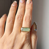 16.1mm Icy A-Grade Natural Moss On Snow Jadeite Saddle Signet Ring No. 162551