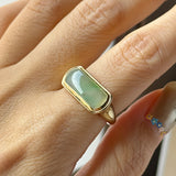 16.1mm Icy A-Grade Natural Moss On Snow Jadeite Saddle Signet Ring No. 162551