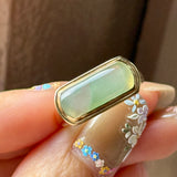16.1mm Icy A-Grade Natural Moss On Snow Jadeite Saddle Signet Ring No. 162551