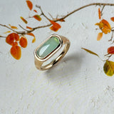 15.5mm Icy A-Grade Natural Moss On Snow Jadeite Saddle Signet Ring No. 162552