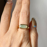 15.5mm Icy A-Grade Natural Moss On Snow Jadeite Saddle Signet Ring No. 162552