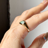 15.5mm Icy A-Grade Natural Moss On Snow Jadeite Saddle Signet Ring No. 162552