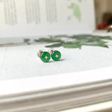 Icy A-Grade Natural Imperial Green Jadeite Donut Stud Earring No.180495
