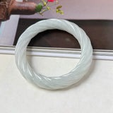 57.6mm A-Grade Natural Light Green Jadeite Traditional Round Bangle With Rope Carving No.151586