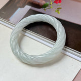 57.6mm A-Grade Natural Light Green Jadeite Traditional Round Bangle With Rope Carving No.151586
