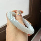 57.6mm A-Grade Natural Light Green Jadeite Traditional Round Bangle With Rope Carving No.151586