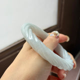 57.6mm A-Grade Natural Light Green Jadeite Traditional Round Bangle With Rope Carving No.151586