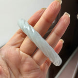 57.6mm A-Grade Natural Light Green Jadeite Traditional Round Bangle With Rope Carving No.151586