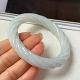 57.6mm A-Grade Natural Light Green Jadeite Traditional Round Bangle With Rope Carving No.151586