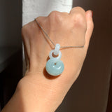 A-Grade Natural Light Bluish Green Jadeite Eternity Knot No.8 Pendant No.172596