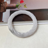 57.5mm A-Grade Natural Lavender Jadeite Traditional Round Bangle With Rope Carving No.151587