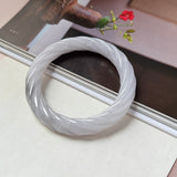 57.5mm A-Grade Natural Lavender Jadeite Traditional Round Bangle With Rope Carving No.151587