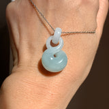 A-Grade Natural Light Bluish Green Jadeite Eternity Knot No.8 Pendant No.172596