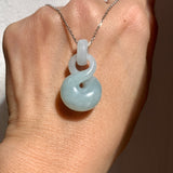 A-Grade Natural Light Bluish Green Jadeite Eternity Knot No.8 Pendant No.172596