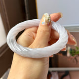 57.5mm A-Grade Natural Lavender Jadeite Traditional Round Bangle With Rope Carving No.151587