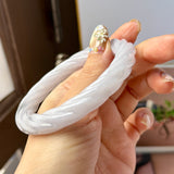 57.5mm A-Grade Natural Lavender Jadeite Traditional Round Bangle With Rope Carving No.151587
