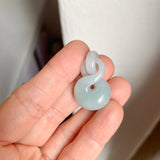 A-Grade Natural Light Bluish Green Jadeite Eternity Knot No.8 Pendant No.172596