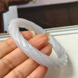 57.5mm A-Grade Natural Lavender Jadeite Traditional Round Bangle With Rope Carving No.151587