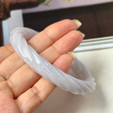 57.5mm A-Grade Natural Lavender Jadeite Traditional Round Bangle With Rope Carving No.151587