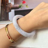 57.5mm A-Grade Natural Lavender Jadeite Traditional Round Bangle With Rope Carving No.151587