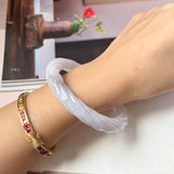 57.5mm A-Grade Natural Lavender Jadeite Traditional Round Bangle With Rope Carving No.151587