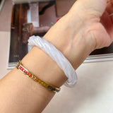 57.5mm A-Grade Natural Lavender Jadeite Traditional Round Bangle With Rope Carving No.151587