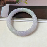 57.3mm A-Grade Natural Lavender Green Jadeite Traditional Round Bangle With Rope Carving No.151876
