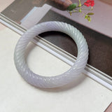 57.3mm A-Grade Natural Lavender Green Jadeite Traditional Round Bangle With Rope Carving No.151876