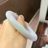 57.3mm A-Grade Natural Lavender Green Jadeite Traditional Round Bangle With Rope Carving No.151876