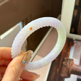 57.3mm A-Grade Natural Lavender Green Jadeite Traditional Round Bangle With Rope Carving No.151876
