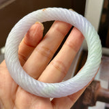 57.3mm A-Grade Natural Lavender Green Jadeite Traditional Round Bangle With Rope Carving No.151876